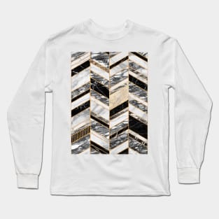 Abstract Chevron Pattern - Black and White Marble Long Sleeve T-Shirt